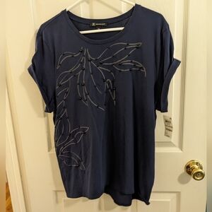 New with tags! Navy blue, short sleeve top with floral embroidery, size XXL